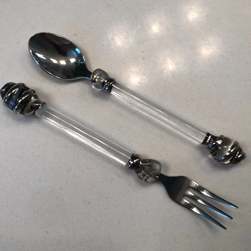 Hand Blown Glass Stunning Appetizer Spoon and Fork